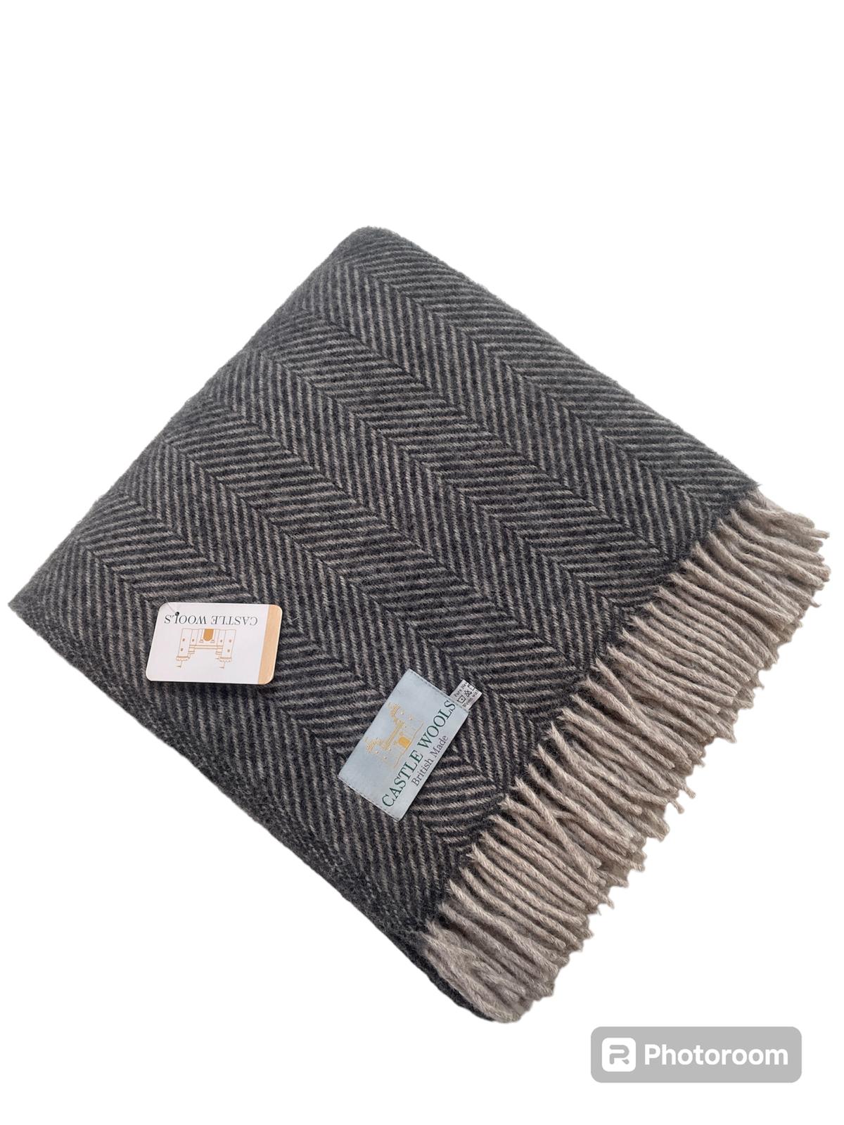 Charcoal and Silver Herringbone Throw