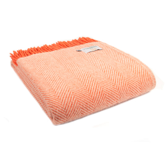 Orange and Pearl Herringbone Wool Throw