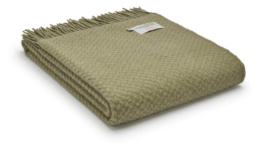 Olive Green Cross Weave Wool Throw